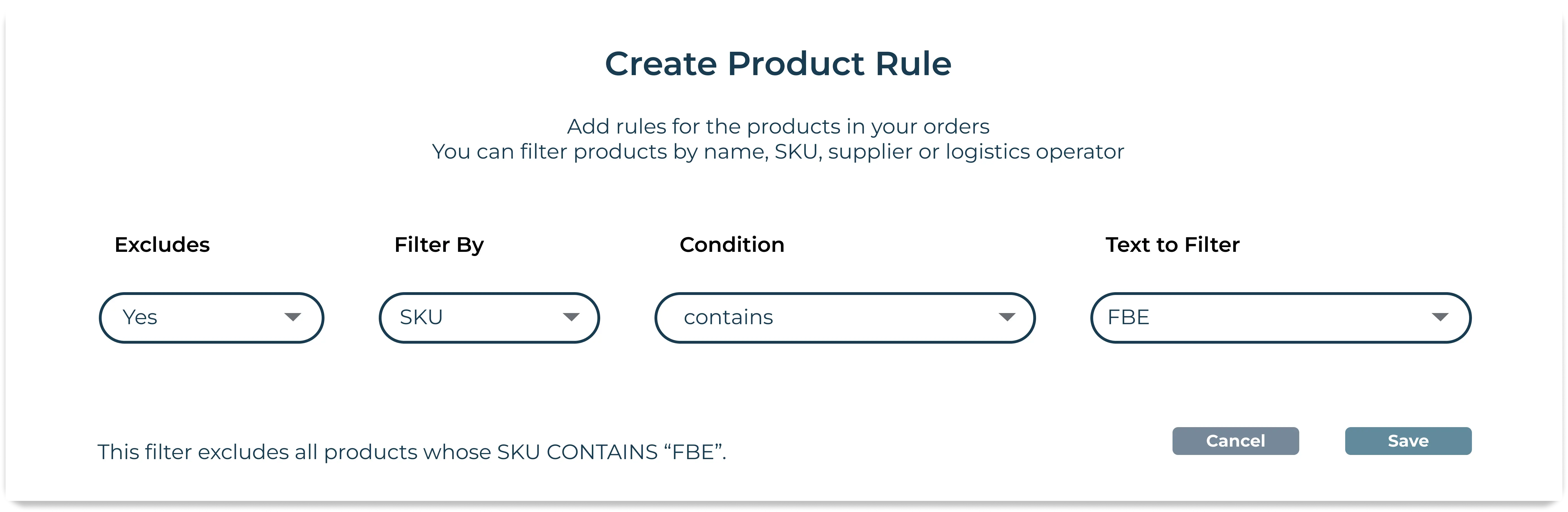 Example of a product rule setup