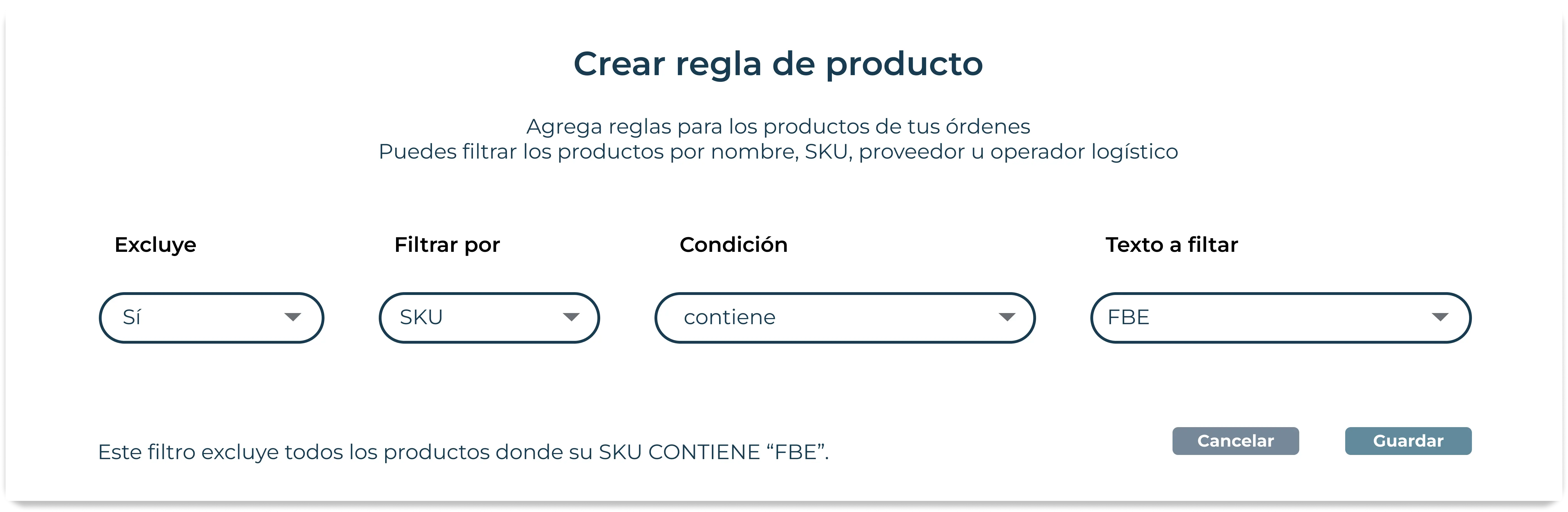 Ejemplo de configuración de una regla de producto