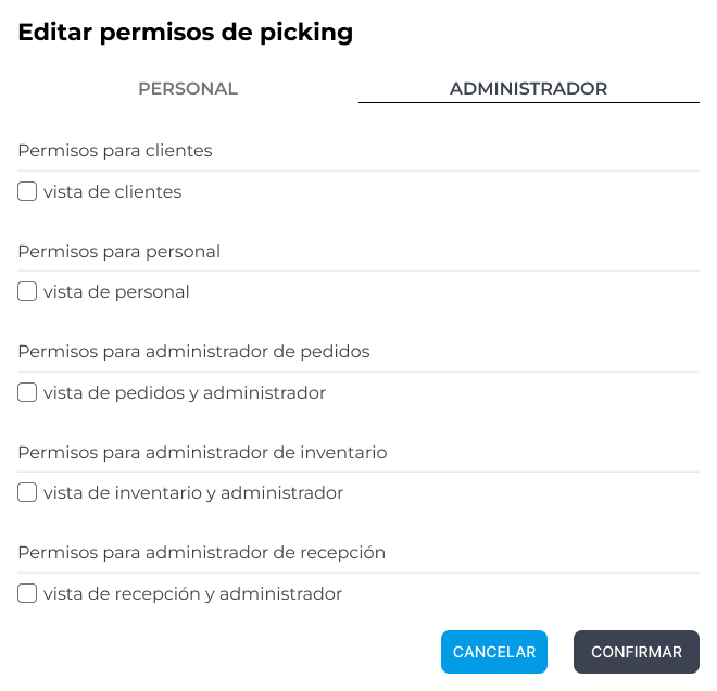 Panel de edición del administrador